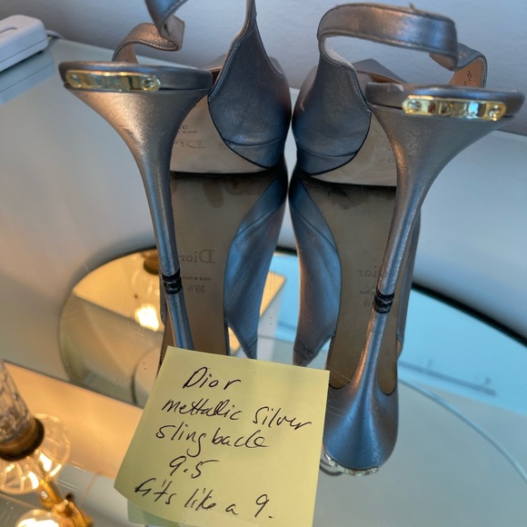 Dior silver metallic peep toe sling back - Picture 2 of 3